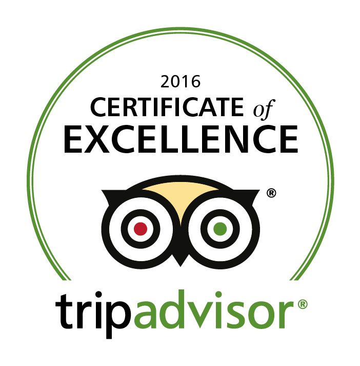 Trip Advisor 2016 Certificate of Excellence